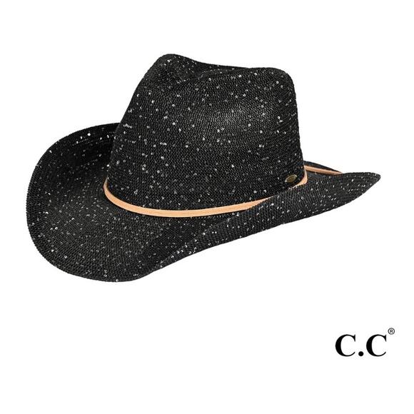 RETAIL $32 Sequin Cowboy Hat with Suede Trim*BLACK*CC brand - Picture 1 of 1